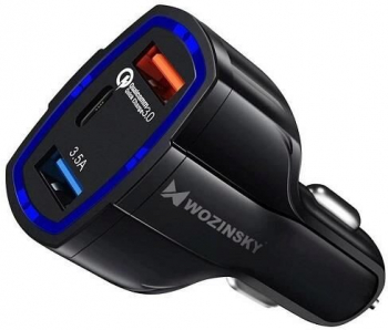 Incarcator Auto 2 x USB - 1 x Type-C 35W 3.5A Quick Charger 3.0 - Wozinsky WCC-01 Negru 