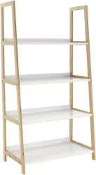 Raft 4 polite din mdf alb si bambus natur Koen 63x36x121 cm 
