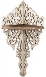 Raft de colt din lemn maro si alb antichizat 57 cm x 42 cm x 120 h 