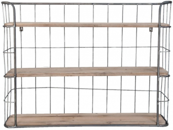 Raft de perete cu 3 polite din fier si lemn maro 85x20x64 cm 