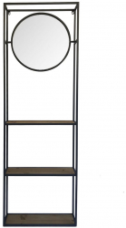 Raft de perete cu 3 polite si oglinda cu rama din fier negru 53 cm x 15 cm x 165 h