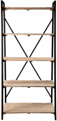 Raft din fier negru cu 5 polite din lemn natur 90 cm x 47 cm x 191 h 