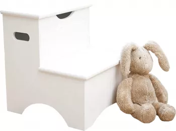 Scaun copii tip scara cu spatiu de depozitare alb Hurley 33x34x36 cm 
