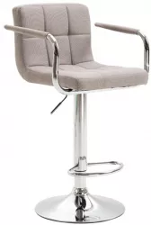 Scaun de bar tapiterie textil gri maro taupe picior crom Leora 52x55x100 cm 