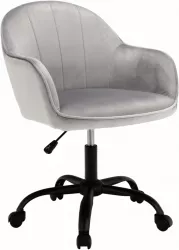 Scaun de birou din catifea gri si picior metal negru Erol 59x62x92 cm 
