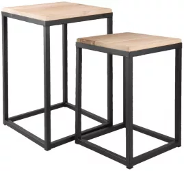 Set 2 masute cafea blat lemn natur picioare fier negru 36 cm x 36 cm x 52 h 31 cm x 31 cm x 42 h 