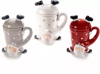 Set 3 cani ceramica Mos Craciun 8.5x16 cm 
