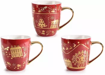 Set 3 cani portelan Craciun 9.5x10.5 cm 