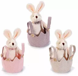 Set 3 figurine Iepurasi cu saculet din textil 9x17 cm 