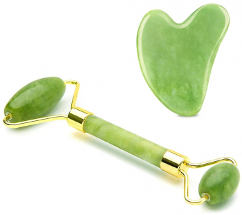 Set Rola de Masaj Facial Neo&trade Gua Sha Piatra de Jad Pentru Fata si Corp Anti-Rid Verde 