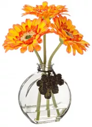 Set vaza sticla cu 3 flori gerbera artificiala portocalii 20 H 