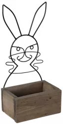 Suport ghivece flori din fier si lemn model Iepuras 20 cm x 13 cm x 10 / 44 h 