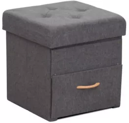 Taburet cu sertar tapiterie textil gri Sulot 42x42x43 cm 