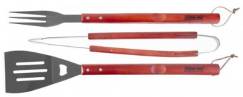 Ustensile pentru barbecue grill gratar   inox maner lemn set 3 piese 
