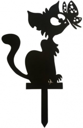 Decoratiune gradina / ghiveci Krodesign Cat&Butterfly KRO-1143 metal inaltime 61 cm 
