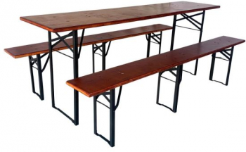 Set masa si 2 banci Vivatechnix VMD-1053 200x50x78 cm cadru metal blat lemn pliabile 