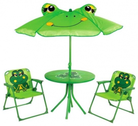 Set mobilier de gradina pentru copii Strend Pro Frog umbrela 105 cm masa 50 cm 2 scaune