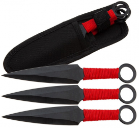 Set trei cutite de aruncat IdeallStore® Ninja Way otel inoxidabil negru 17 cm teaca inclusa 