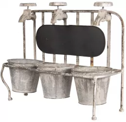 Suport 3 ghivece flori din fier gri antichizat 42 cm x 15 cm x 33 h 