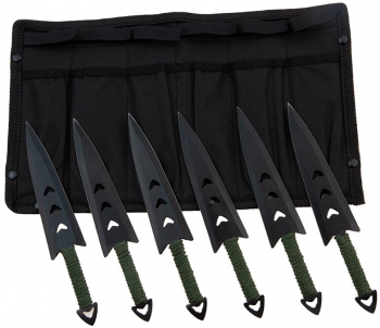 Set sase cutite de aruncat IdeallStore® Army Fury otel inoxidabil 16.5 cm negru 