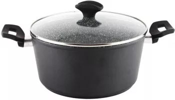 Oala cu capac sticla Zilan ZLN-3338 Diametru 28 cm Inaltime 13 cm Material aluminiu Interior granit Compatibil inductie 