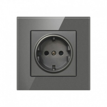 Priza Techstar® Crystal TS1 Sticla Securizata Simpla Culoare Gri Metal 16A 