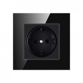 Priza Techstar® Crystal TS1 Sticla Securizata Simpla Culoare Negru Onyx 16A 