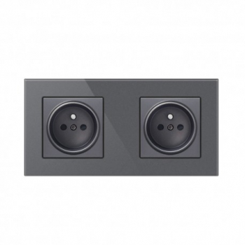 Priza Techstar® Crystal TS2 Dubla Sticla Securizata Culoare Gri Metal 16A 