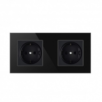 Priza Techstar and reg Crystal TS2 Dubla Sticla Securizata Culoare Negru Onyx 16A 