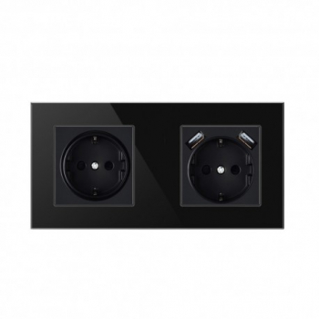 Priza Techstar® Crystal TSU2 Dubla 2 x USB 2.1 A Culoare Negru Onyx Sticla Securizata 16A 