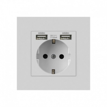Priza Techstar® PCU1 Simpla 2 x USB 2.1 A Culoare Alb Policarbonat 16A 