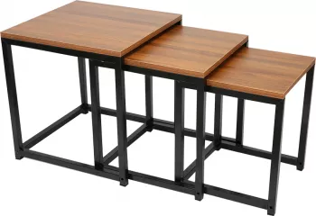 Set 3 masute de cafea nuc negru Kastler 40x40x42 cm 36x36x39 cm 30x30x36 cm 