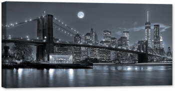 Tablou luminos in intuneric GlowforHome Noaptea New York City in alb negru 120 cm x 60 cm 