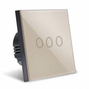 Intrerupator Touch Techstar® Sticla Securizata Design Modern Iluminare LED 3 Faze Gold 