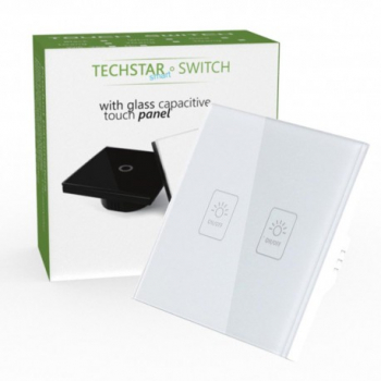 Intrerupator Touch Techstar® TG02 Sticla Securizata Design Modern Iluminare LED 2 Faze Alb 
