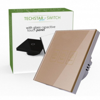 Intrerupator Touch Techstar® TG02 Sticla Securizata Design Modern Iluminare LED 3 Faze Auriu 