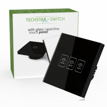 Intrerupator Touch Techstar® TG02 Sticla Securizata Design Modern Iluminare LED 3 Faze Negru 