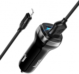 Hoco - Incarcator auto Superior Z40 - 2xUSB-A 12W 2.4A cu cablu USB-A la Lightning 1m - Negru 