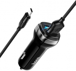 Hoco - Incarcator auto Superior Z40 - 2xUSB-A 12W 2.4A cu cablu USB-A la USB tip C 1m - negru 