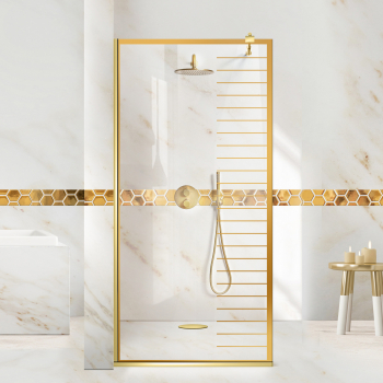 Paravan dus walk-in Aqua Class Gold model Supreme auriu 50x195 cm sticla clara securizata 