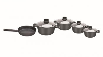 Set de oale Zilan ZLN0942 Negru cu 9 piese invelis din marmura si manere fine la atingere