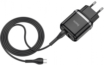 Set Incarcator Retea+Cablu Date Micro Usb Hoco N4 Aspiring 2xUSB 12W 2.4A 1m Black