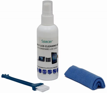 KIT curatare LCD 3-in-1 Spacer solutie curatare 100ml pensula servetel microfibre and SP-CL-01 and 