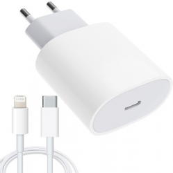 Set Incarcator si Cablu compatibil cu iPhone USB Type-C Putere 20W Fast Charge BzStore Alb 