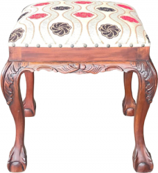 Taburet Pentru living sau hol Stil epoca Tapitat Patrat Lemn masiv Textil 50x50x50 cm Mahon Crem deschis