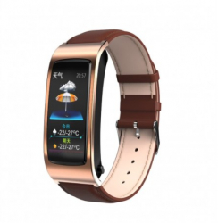 Bratara Smart Eleganta Techstar® AK12 Gold Piele Waterproof Unisex Monitorizare Somn Cardiaca IP65 