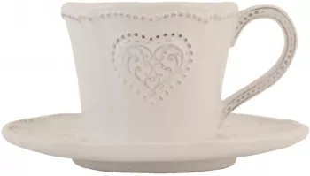 Ceasca cu farfurioara ceramica alba Cuore 15x8 cm 0.22 l 