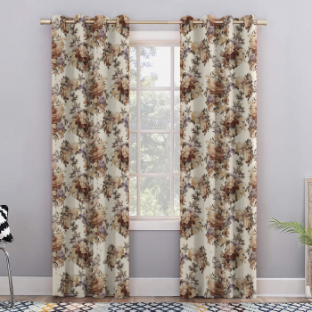 Set draperii blackout model floral cu inele negre Madison 150x260 cm densitate 700 g/ml Rosa Arvensis 2 buc 