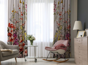 Draperie dim-out model floral cu rejansa din bumbac tip fagure Madison 200x250 cm densitate 700 g/ml Liatris Gladiolus 1 buc