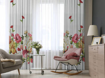 Draperie dim-out model floral cu rejansa din bumbac tip fagure Madison 200x215 cm densitate 700 g/ml Parrot Tulipa 1 buc 